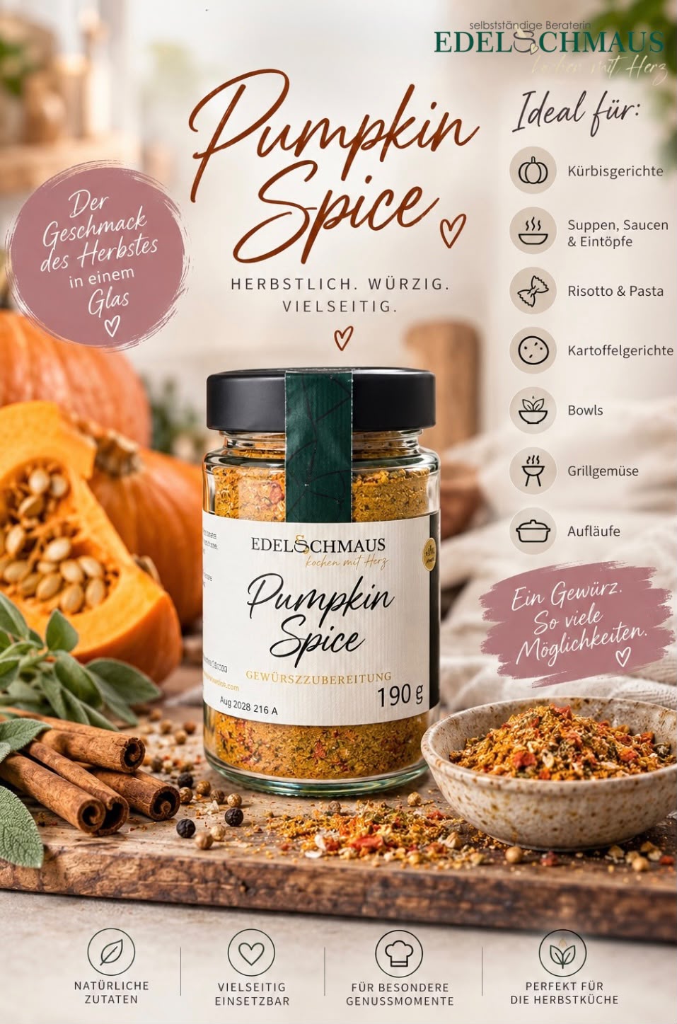 Edelschmaus Pumpkin Spice Gewürzzubereitung mit Kürbis und Zimt