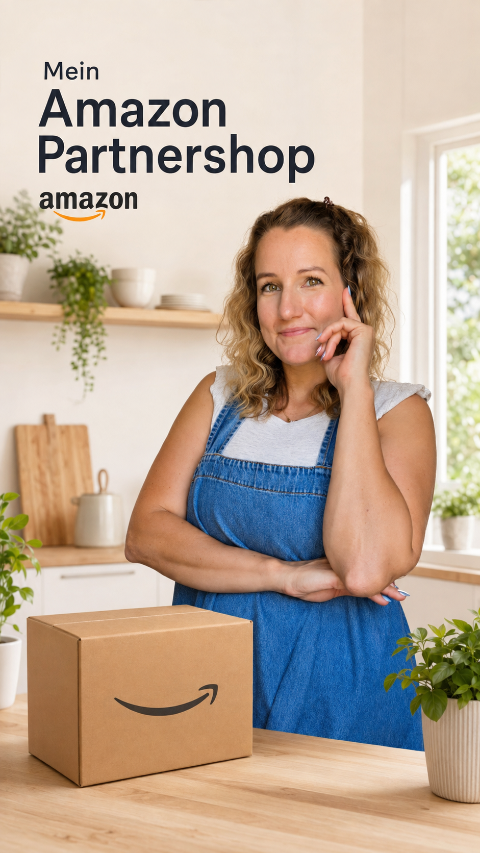 Viktoria mit Amazon Paket in der Küche – Mein Amazon Partnershop