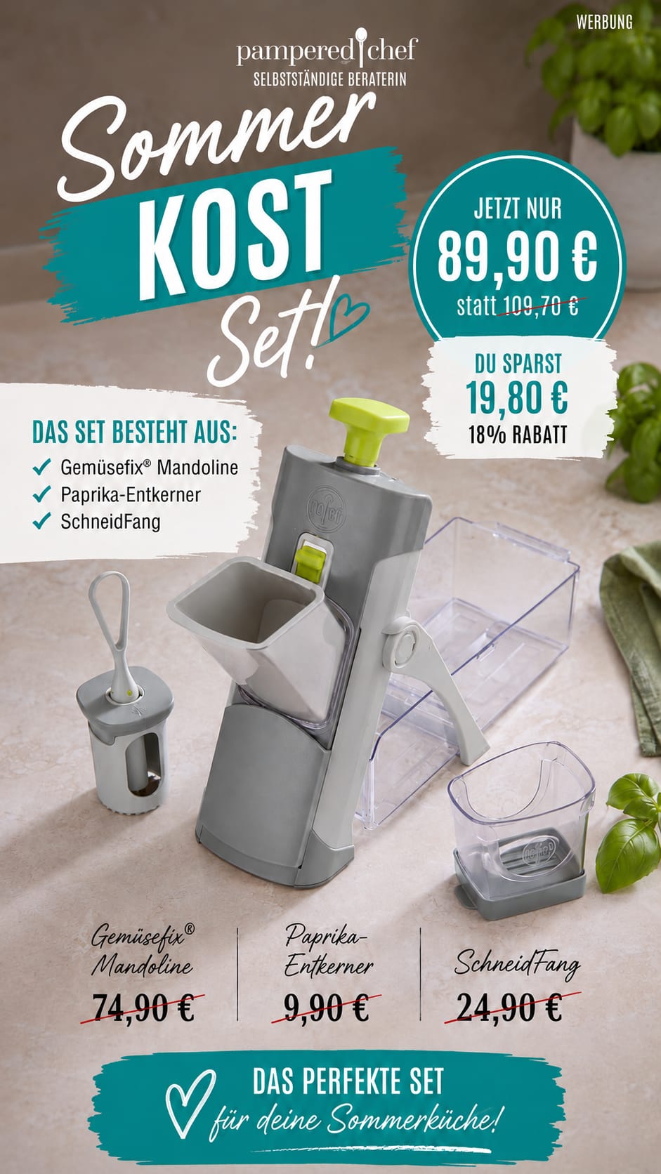 Pampered Chef Sommer-Kost-Set mit Gemüsefix Mandoline, Paprika-Entkerner und SchneidFang